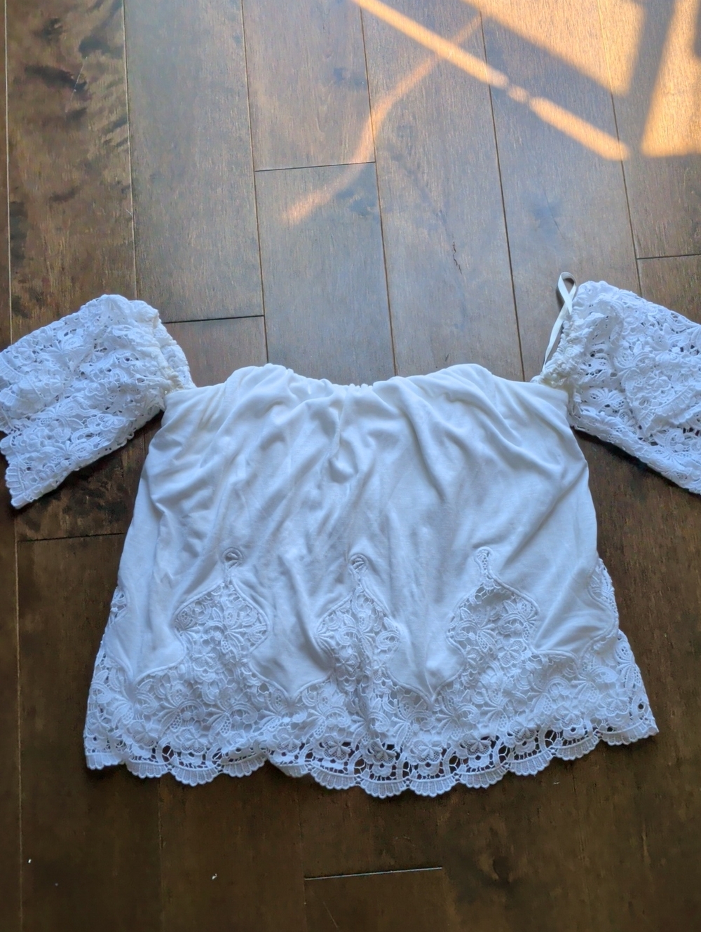 White House Black Market White Lace Off-Shoulder Crop Top